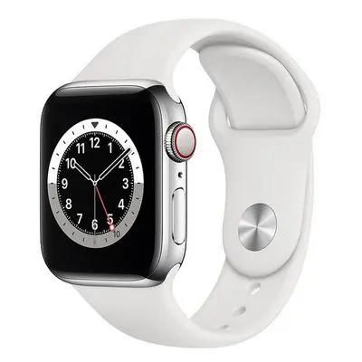 APPLE Watch Series 6 GPS + Cellular (40mm, Silver Stainless Steel Case, White Sport Band)
