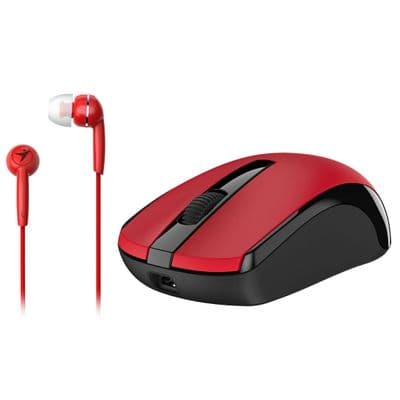 GENIUS Wireless Mouse+ In-Ear Wire Headphone (Red) MH-8100