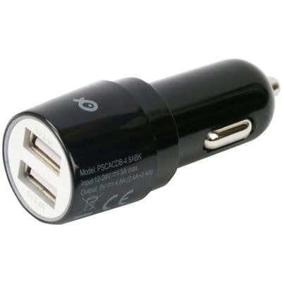 POSS USB CAR CHARGER 4.8A IN TOTAL POSS PSCACDB-4.8ABK-18 BLACK