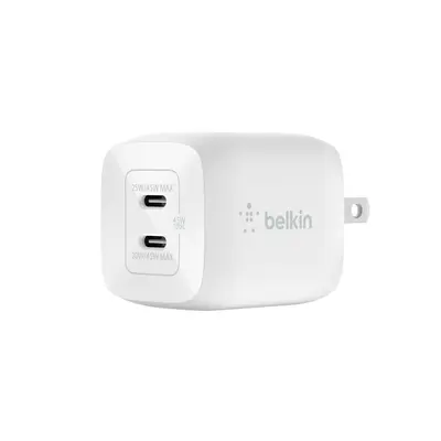 BELKIN BoostCharge Pro หัวชาร์จ Dual USB-C GaN (45 วัตต์,สีขาว) รุ่น WCH011DQWH