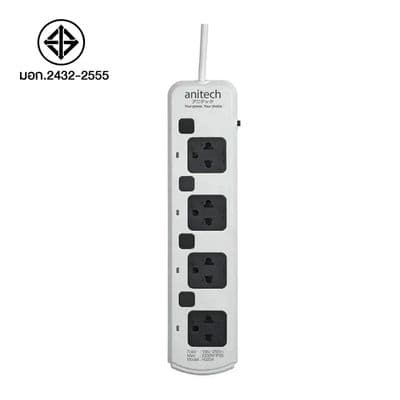 ANITECH Power Strip (4 Outlet, 4 Switch, 3M, White) H3334-WH