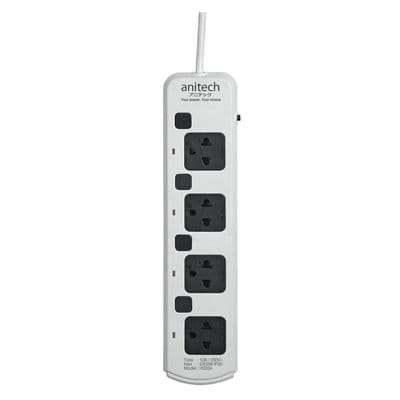 ANITECH Power Strip (4 Outlet, 4 Switch, 3M, White) H3334-WH