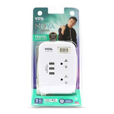 VOX Portable Power Strip (2 Port,3 USB,1 M,White) Travel 2134