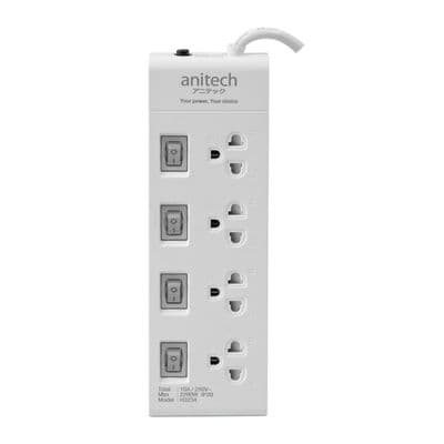 ANITECH Power Strip (4 Port,4 Switch, 3M, White) H3234-WH