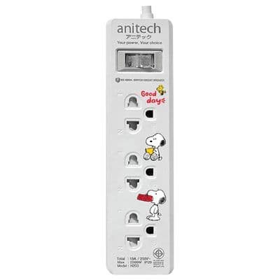 ANITECH Snoopy ปลั๊กไฟ (3 ช่อง, 1 สวิตซ์, 3 ม., สีขาว) รุ่น SNP-H233