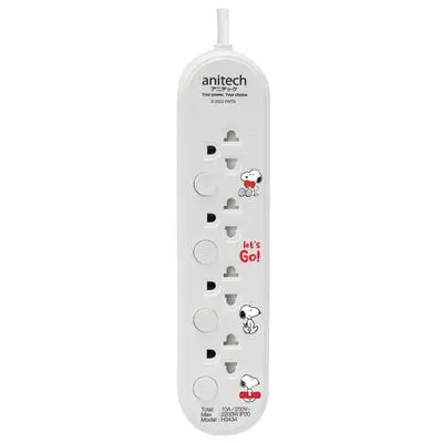 ANITECH Snoopy Power Strip (4 Outlet, 4 Switch, 3M, White) SNP-H3434-WH
