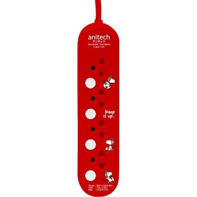 ANITECH Snoopy ปลั๊กไฟ (4 ช่อง, 4 สวิตซ์, 3 ม., สีแดง) รุ่น SNP-H3434-RD
