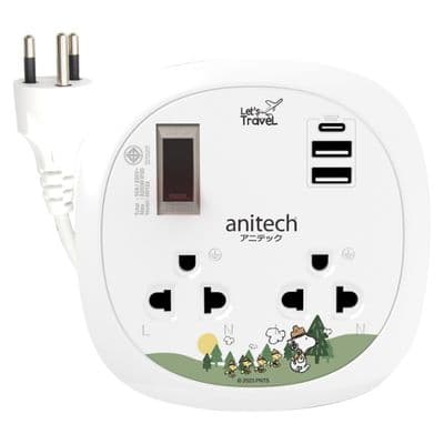 x Peanuts Portable power plug (2 Outlet, 1 Switch, 3 USB, 1M, White) SNP-H9122