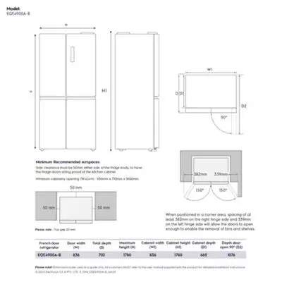 ELECTROLUX UltimateTaste 700 4 Doors Refrigerator 17.5 Cubic (Matt Black) EQE4900A-B