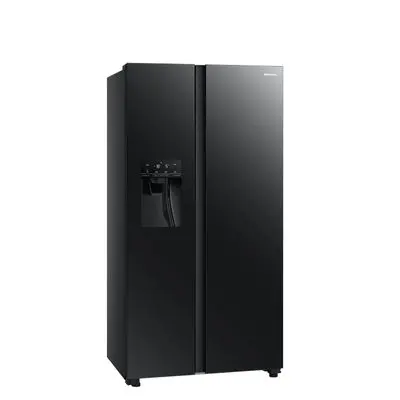 HISENSE Side By Side Refrigerator 19.5 Cubic, (Black Glass) RS700N4TBUI