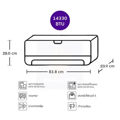 MITSUBISHI ELECTRIC แอร์ติดผนัง 14330 BTU Super Inverter (สีขาว) รุ่น MSY-GY15VF + ท่อ MAC2304
