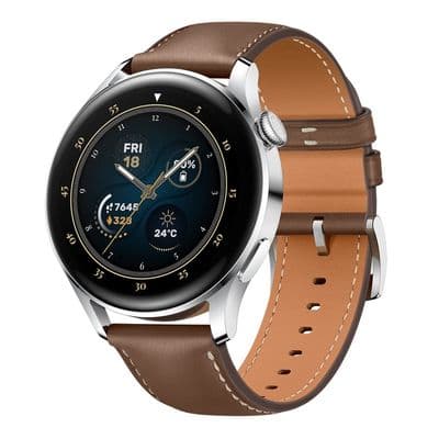 HUAWEI Smart Watch (46 mm, Silver Case, Brown Band) 3 Classic Edition