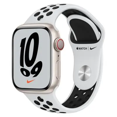 Watch Nike Series 7 GPS + Cellular (41mm, Starlight Aluminum Case, Pure Platinum/Black Nike Sport Ba