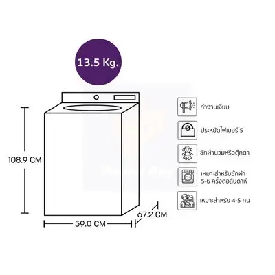 HITACHI Top Load Washing Machine Inverter 13.5 kg LTL H3MVW0T GG